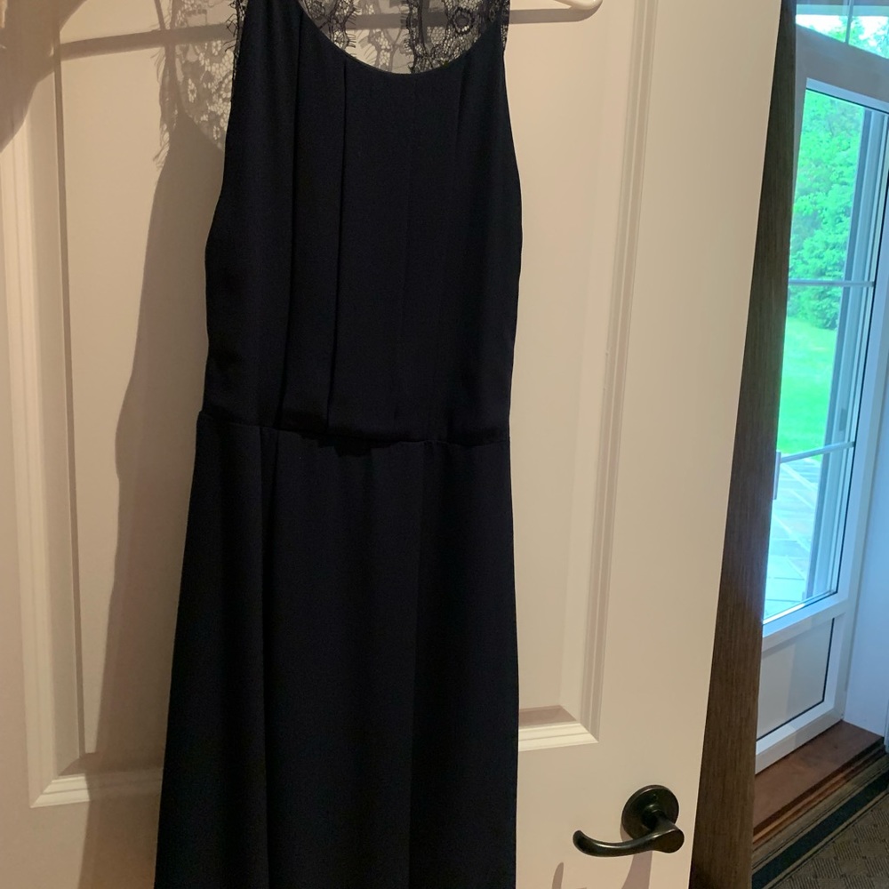 Open back navy dress - over the knee length